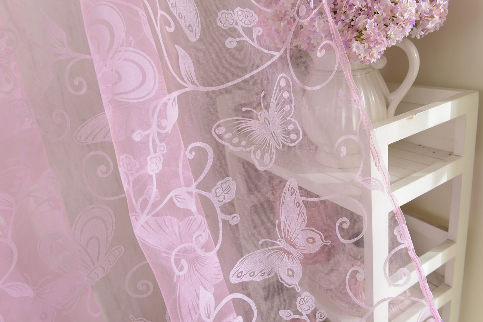 Floral & Butterfly Embroidered Sheer Curtains Rod Pocket Curtains for Girls Room