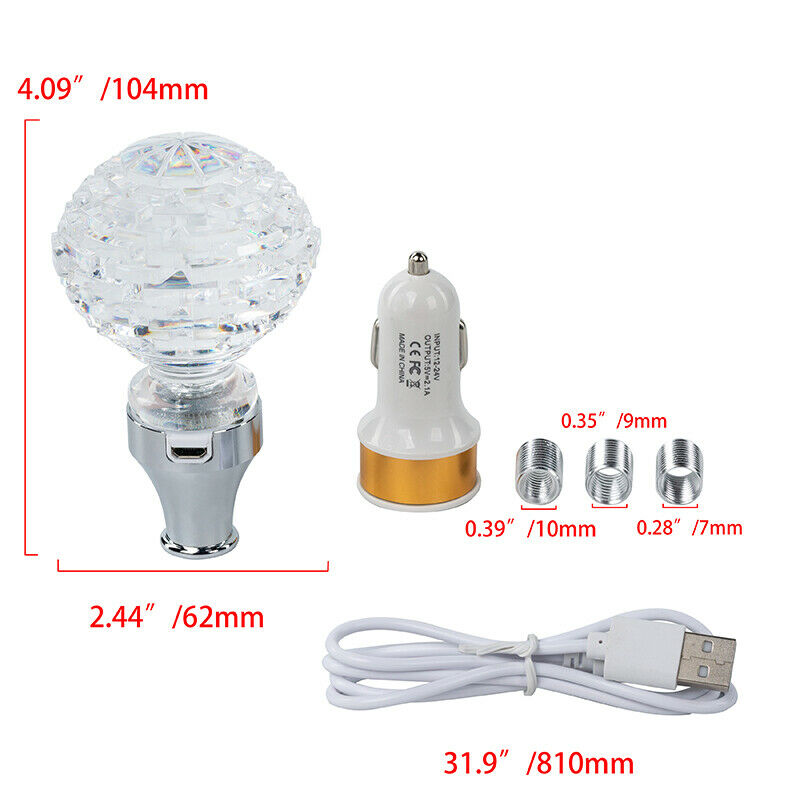 1x Transparent Manual Car Gear Shift Knob LED Light USB Charging Universal Fit