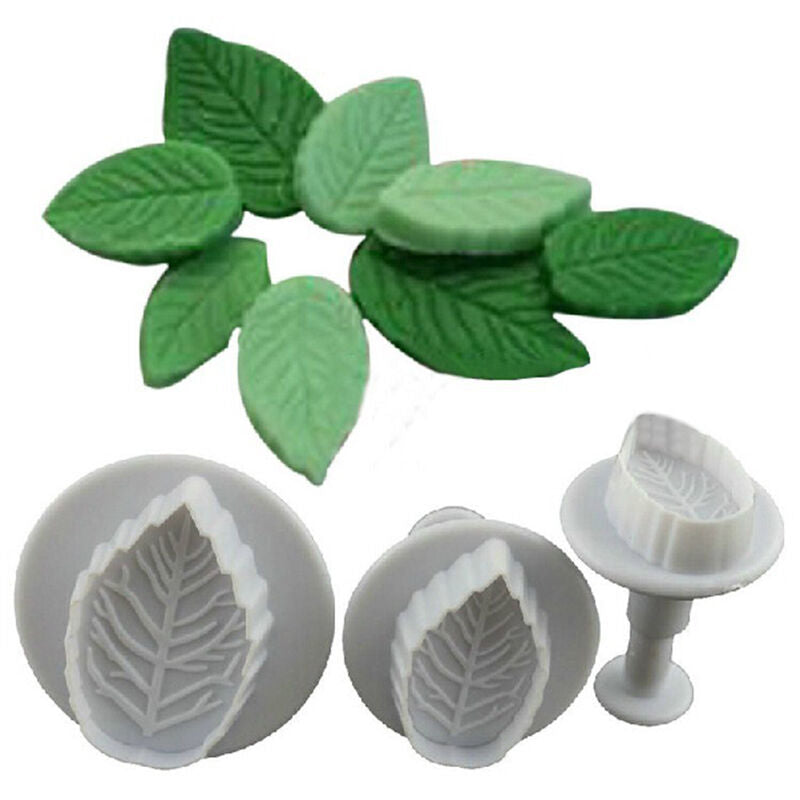 3Pcs Cake Xmas Leaf Plunger Fondant Decorating Sugarcraft Mold Cutter ToolM0URDD