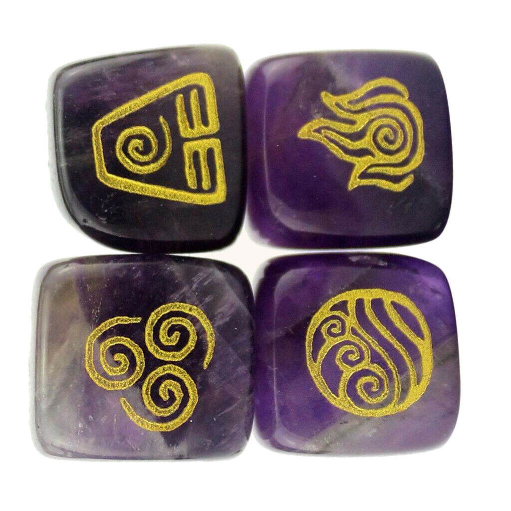 4X Natural Crystal Stone Religious Runes Polished Engraved Home Decor