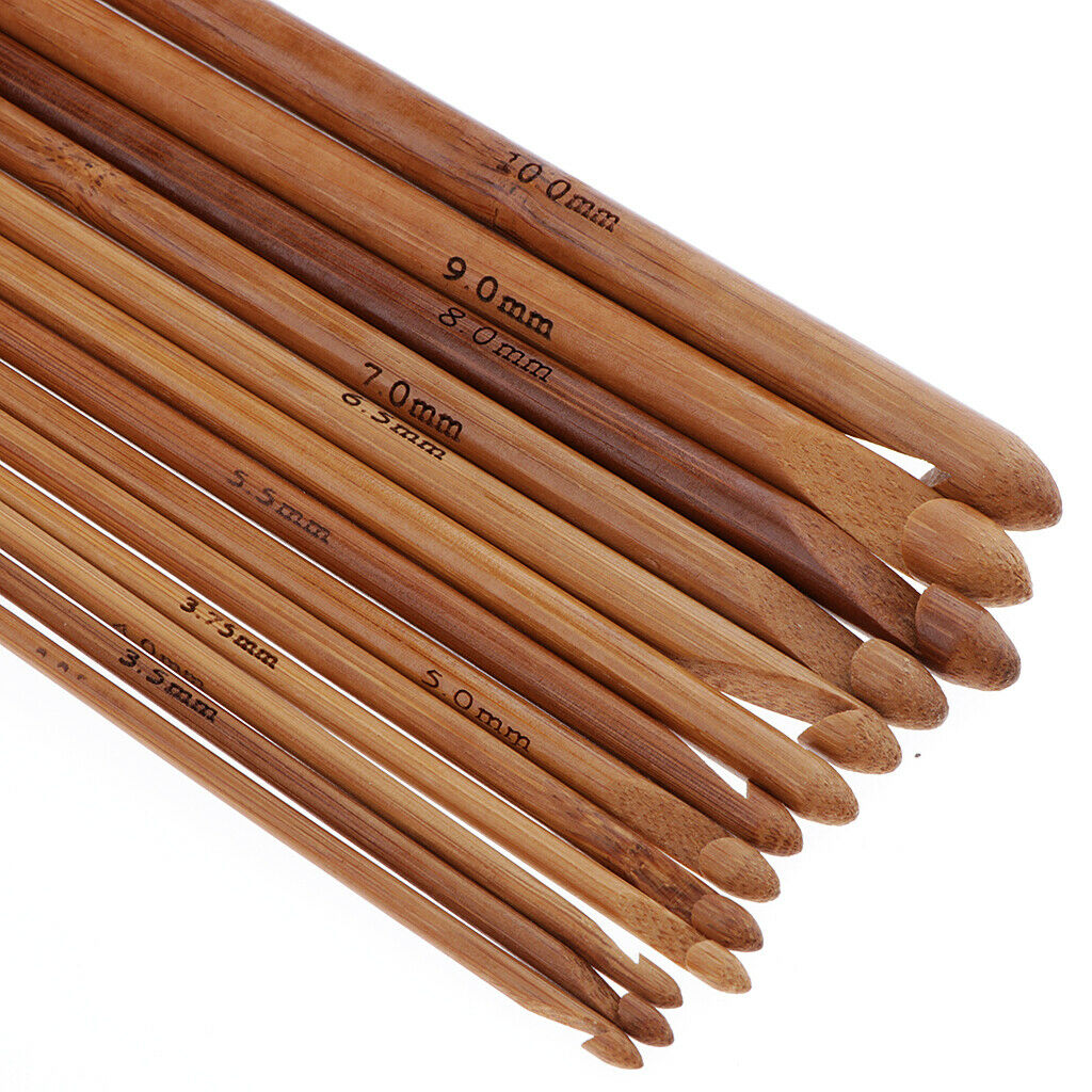 14 Sizes Wooden Double Ended Crochet Hook Knitting Weaving Crafts Tool 35cm