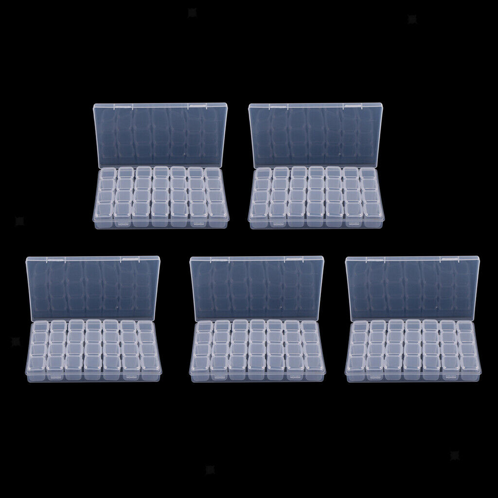 5Pcs 28-Grids Clear Plastic Storage Box Nail Rhinestone Container Organizer