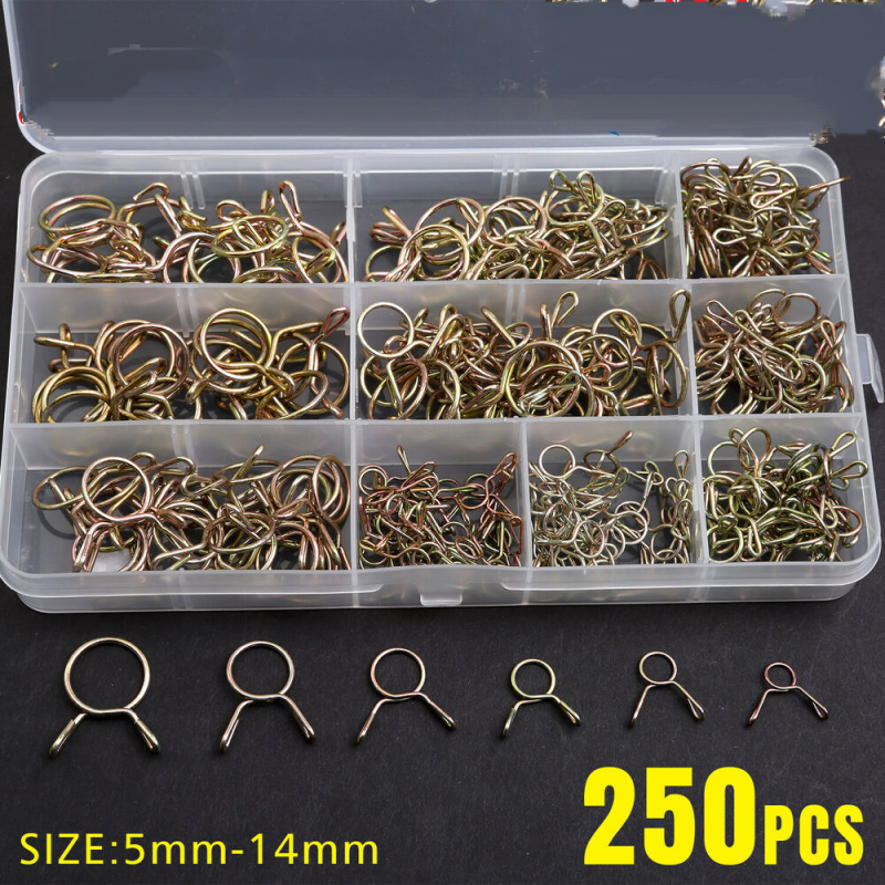 250Pcs M5 Mm-14 Mm Air Pipe Clamp Sorting Kit Spring Clamp Fuel Hose