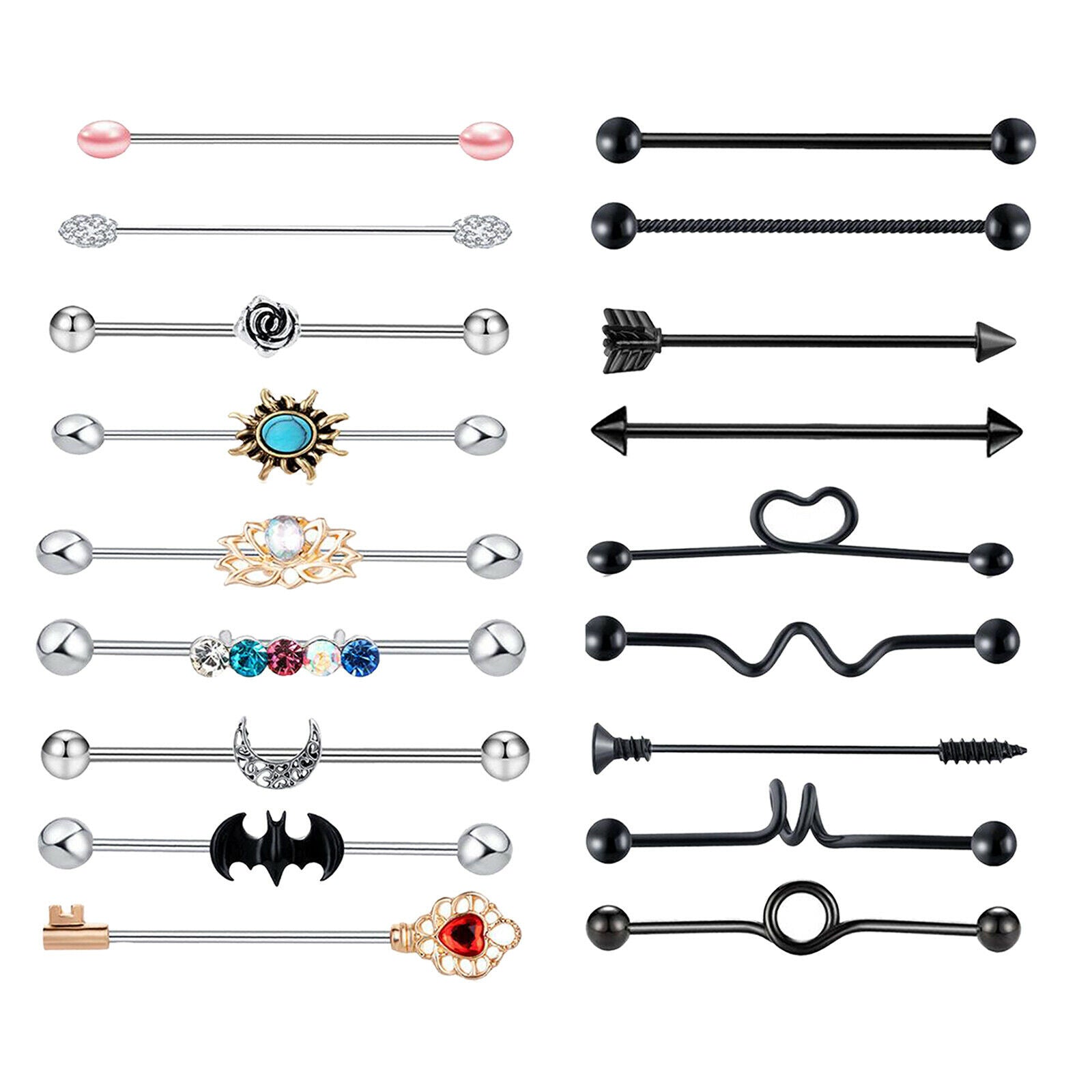 18pcs 1.6mm 14G Stainless Steel Industrial Barbell Earrings 38mm 1 1/2