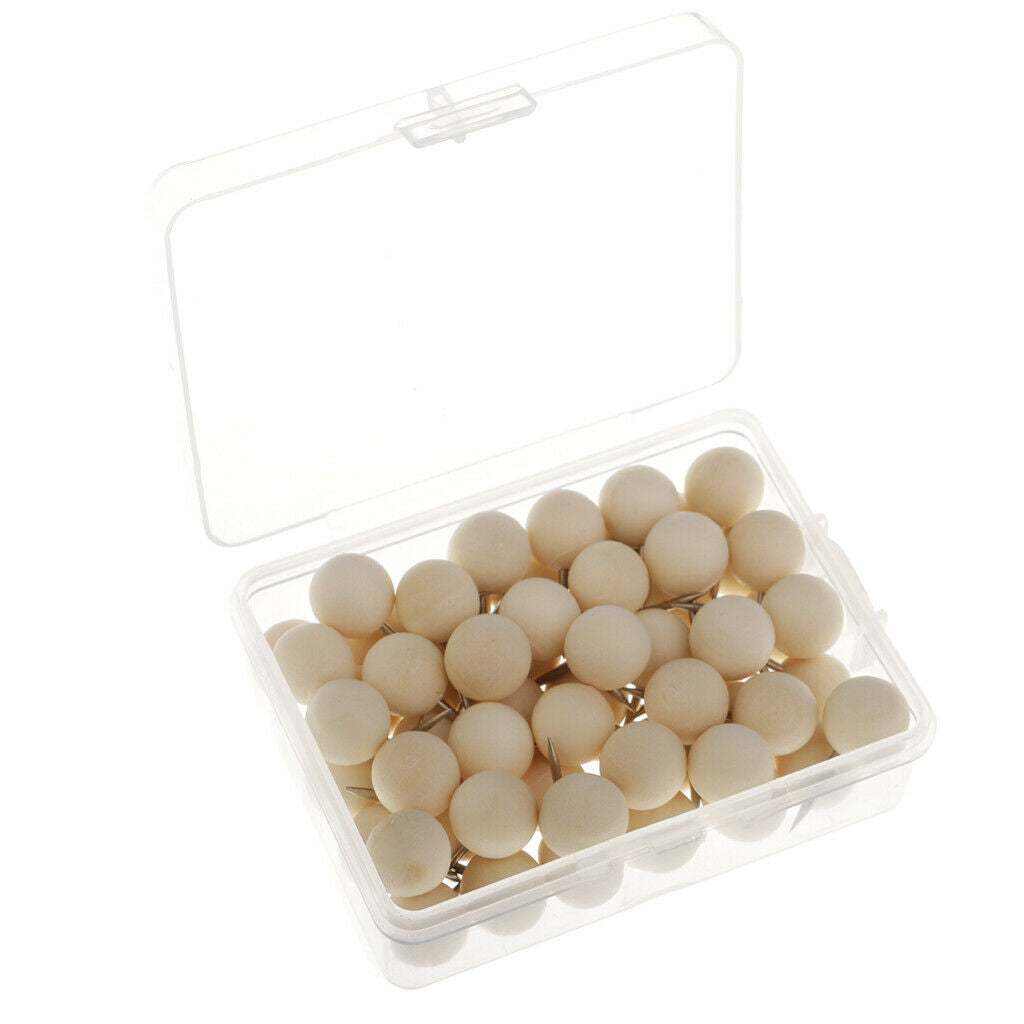 60x Round Wooden Push Pin + 9x Wooden Rhombus Drawing Pins DIY Craft Tacks