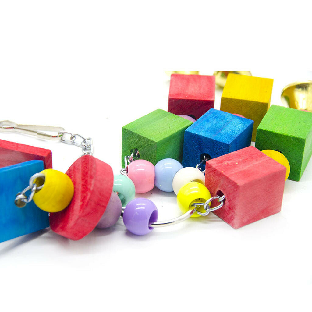 5 Pcs Hanging Parrot Chewing Toys - Multicolored Wooden Plastic and Bells