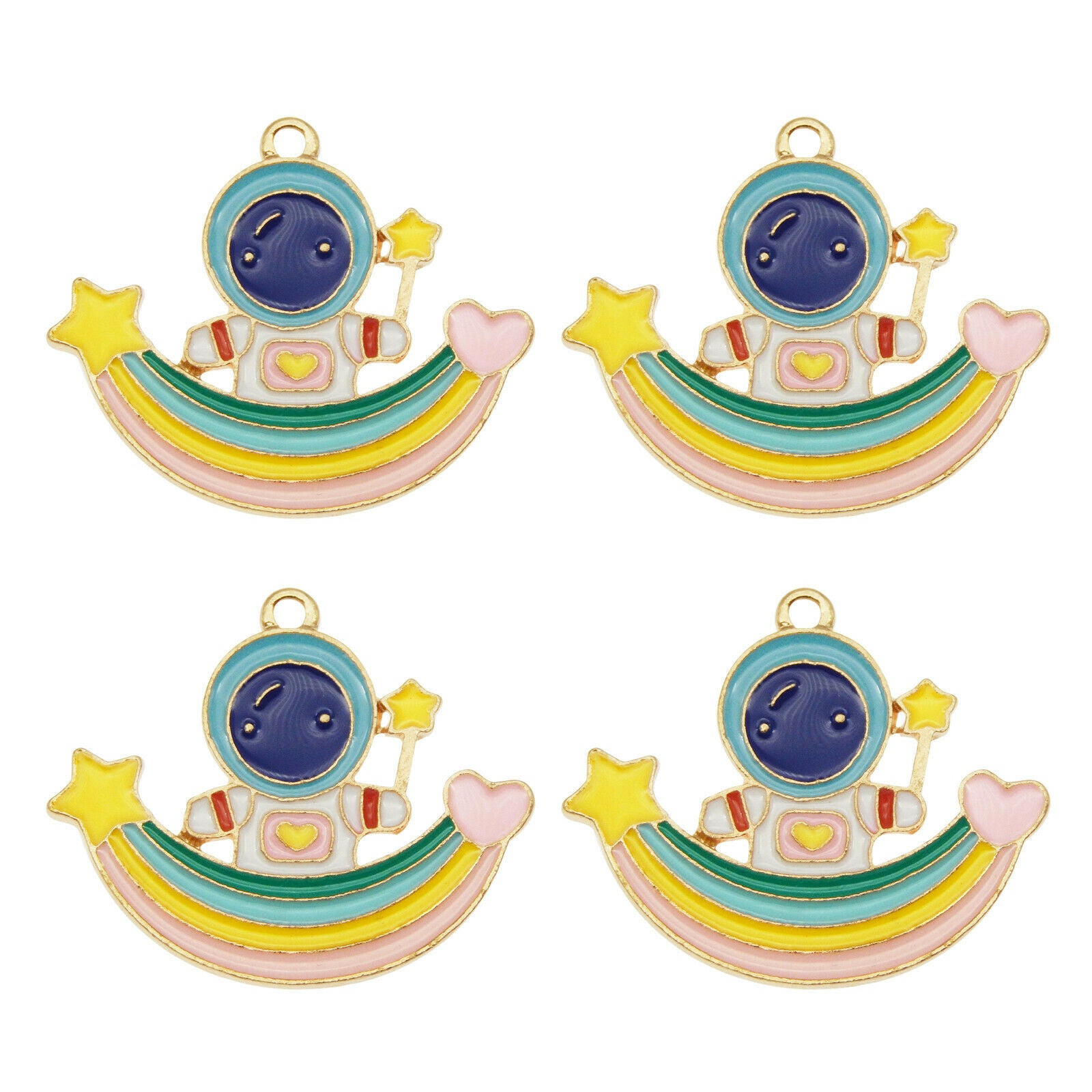 8 pcs Metal Meteor Astronaut Pendant Charm Enamel Jewelry Making Crafts 25*30mm