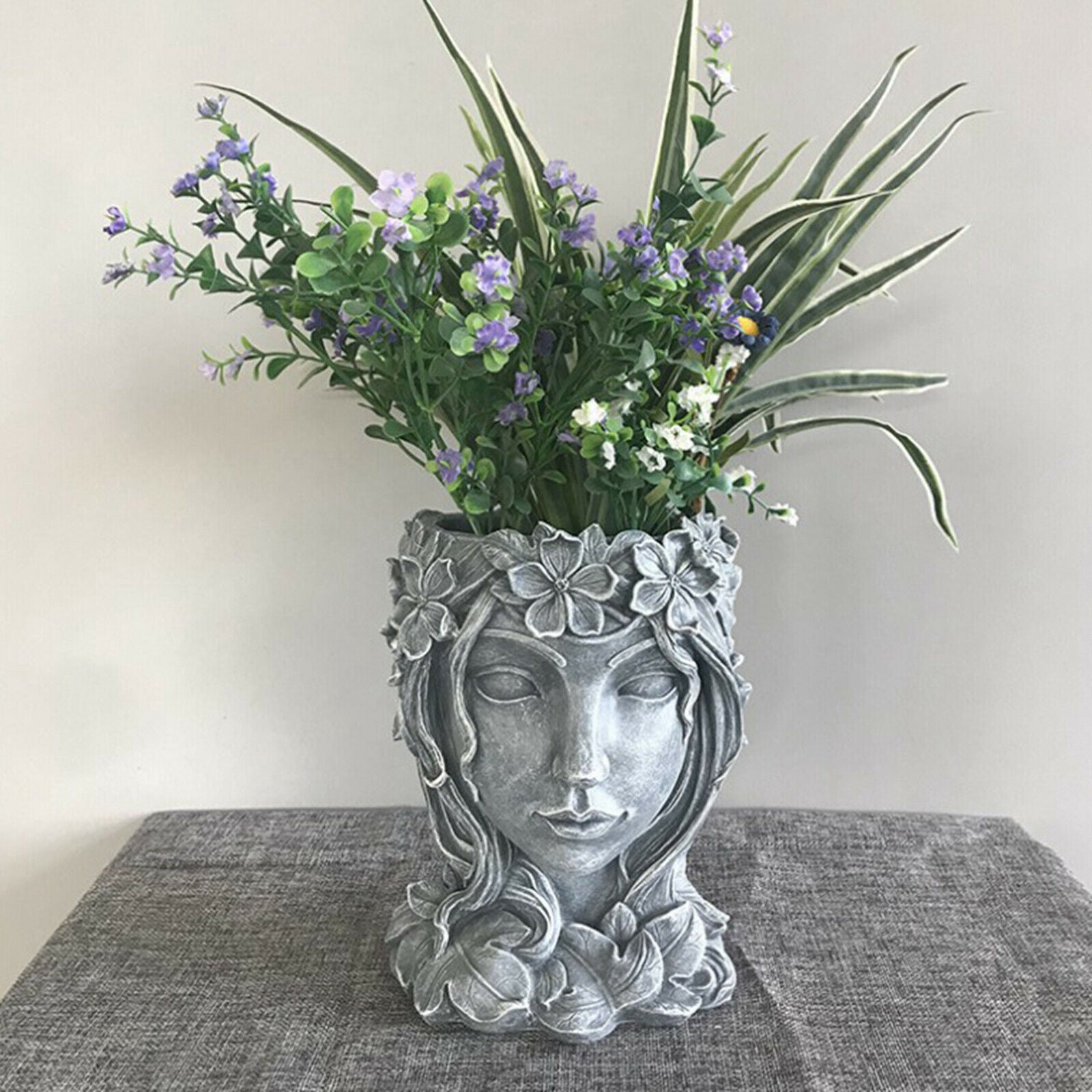 Face Sculpture Succulent Cactus Head Flowerpot Plant Pots Container Gray