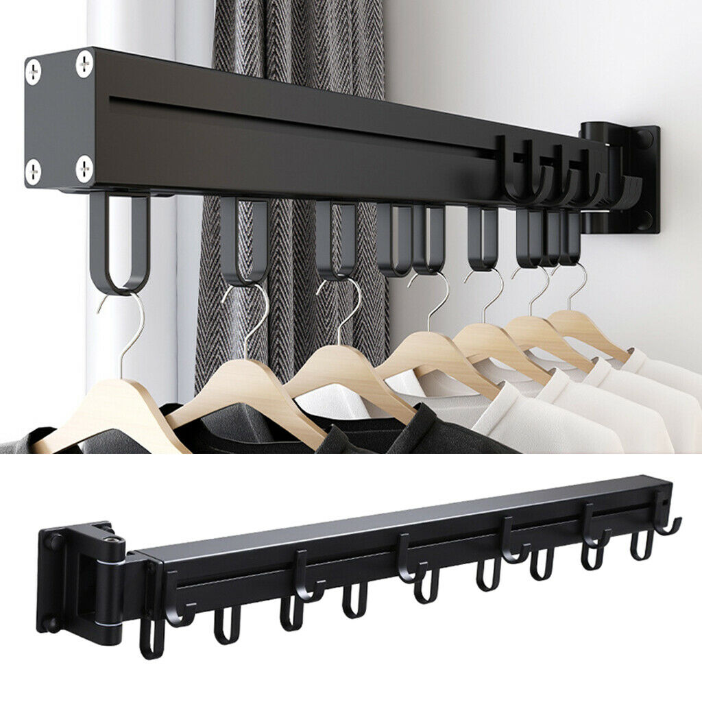 Retractable Folding Wall Mounted Clothes Drying Hanger Rack Garment Rack Bar