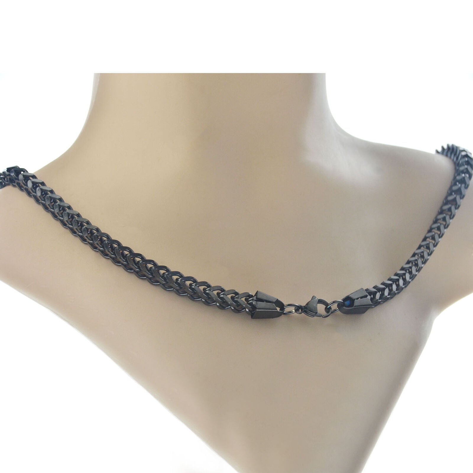 Stainless Steel Necklace Square Wheat Link Mens Chain Bracelet Black 22 inch