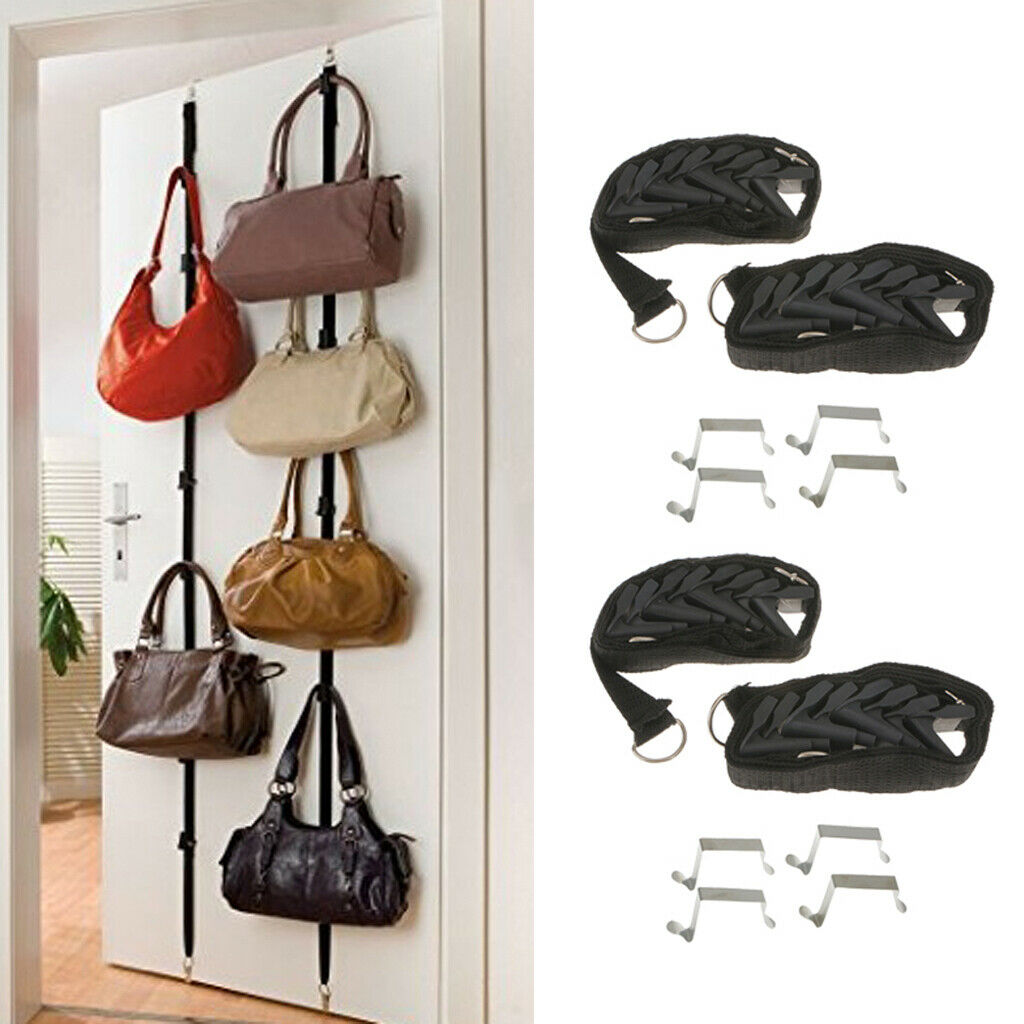 Set of 2, Black Over-the-Door 8 Hooks Hanger Hat Scarf Holder Organizer