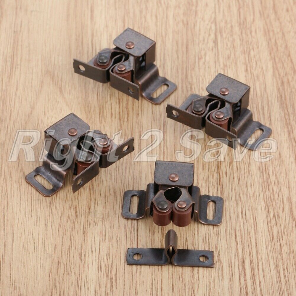 Cabinet Cupboard Dresser Double Ball Roller Door Latch Catch Copper Tone 4pcs