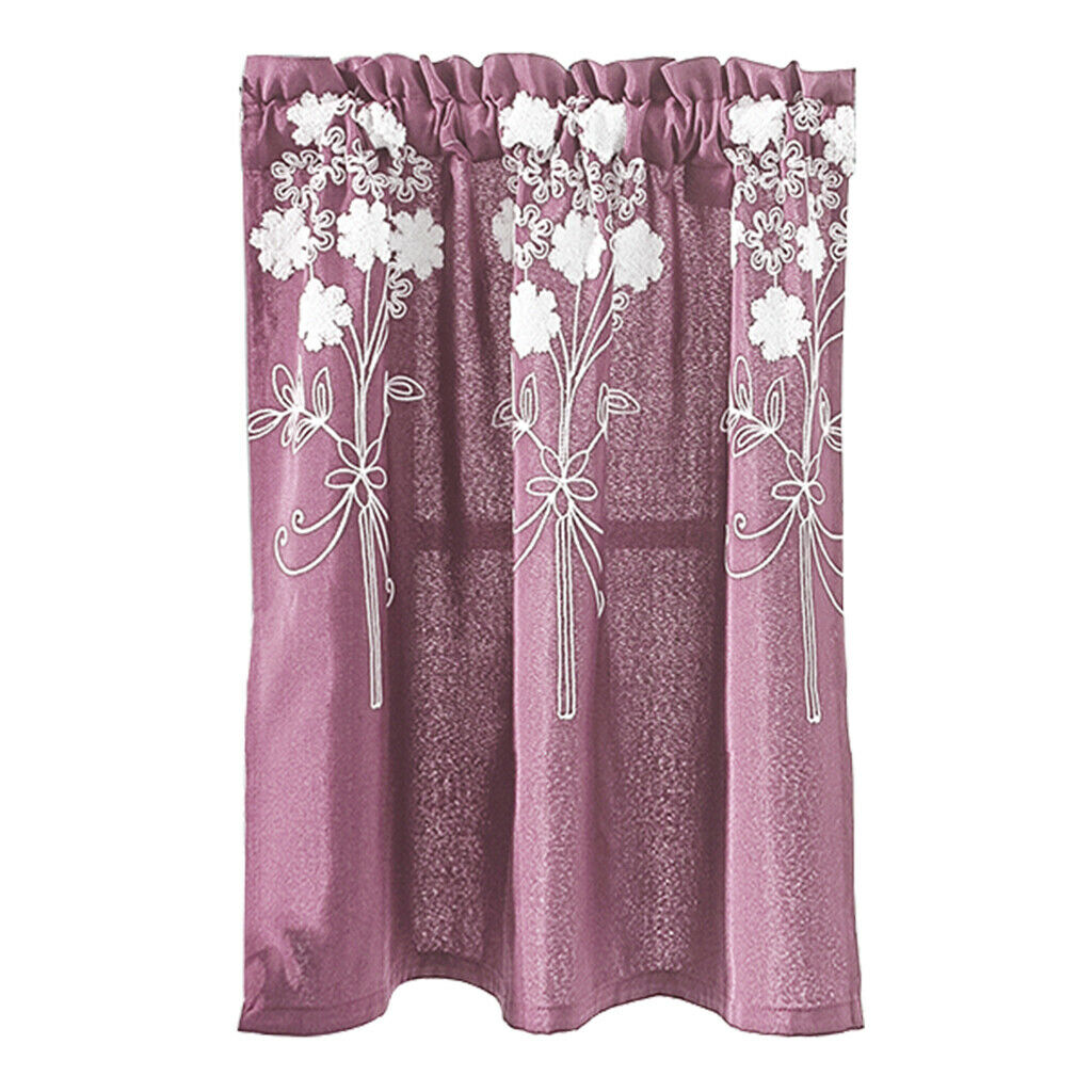 Floral Window Curtain Semi-Sheer Kitchen Curtain Tier Purple - 74x61cm