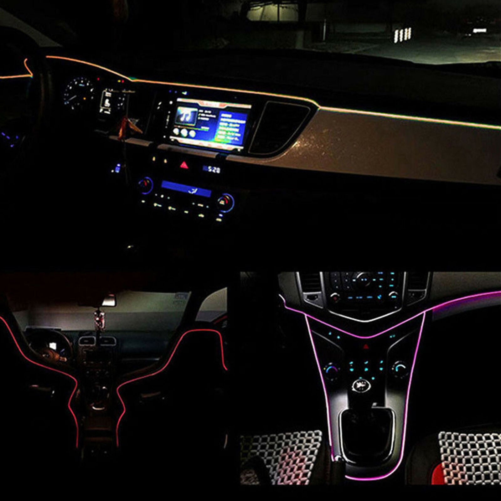 6in1 8M RGB LED Car Interior Fiber Optic Neon EL Wire Strip Light Atmosphere APP
