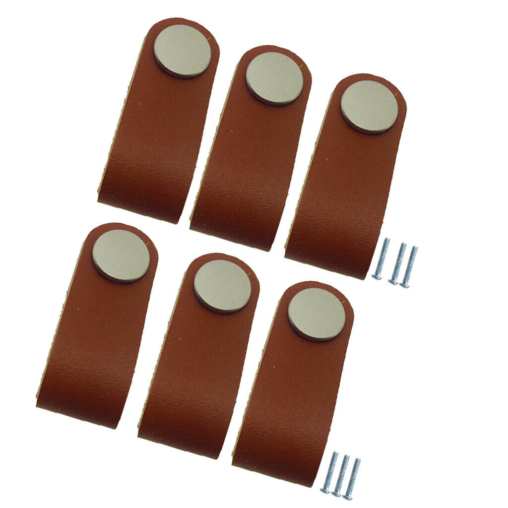 6x Handmade Leather Door Handles Cabinet Drawer Dresser Leather Pull Knobs