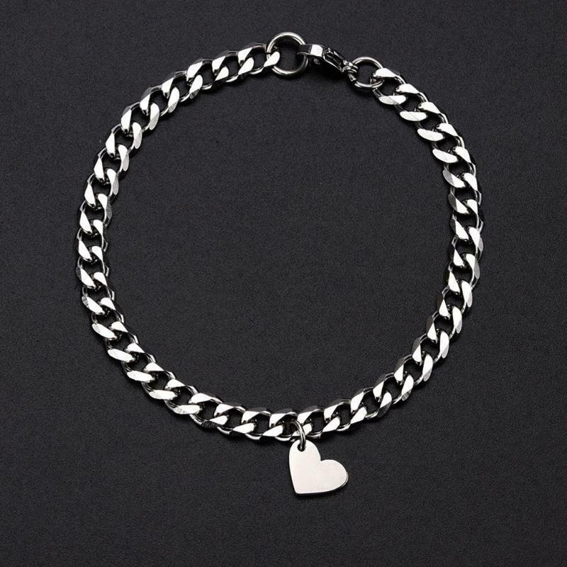 2Pcs/Set Geometric Heart-shaped Puzzle Bracelet Stainless Steel Cuba NK Chain