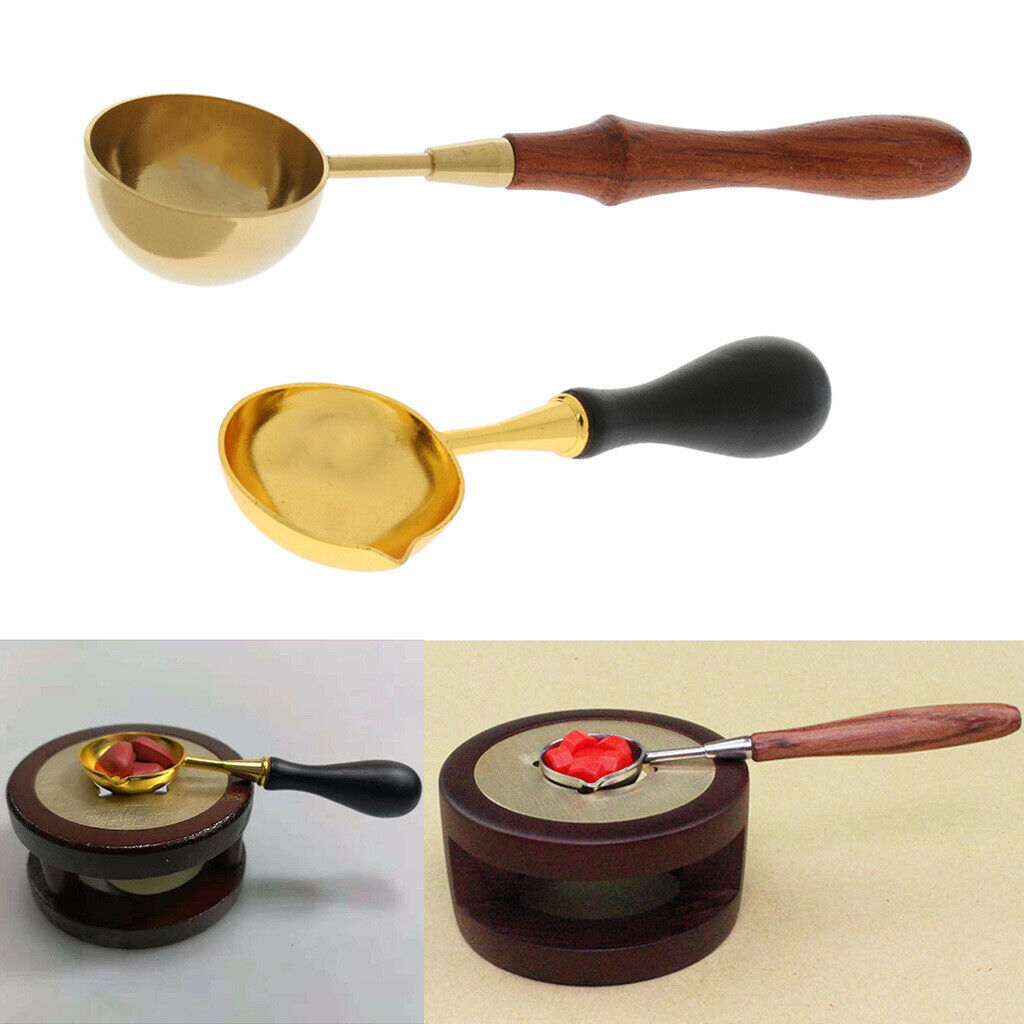 2pcs Seal Wax Sticks Wood Copper Melting Spoon Furnace Tool Sealing Kit