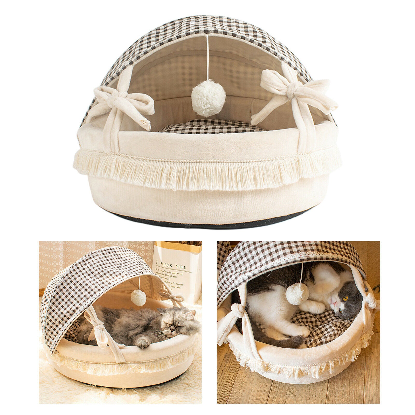 Cat House with Foldable Cover Anti Slip Bottom Pet Nest Bed for Indoor Cats
