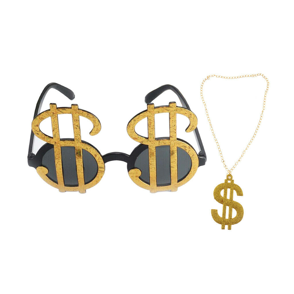 Pack of 2pcs Bling USD Dollar Signs Sunglasses Shades Money Pendant Necklace