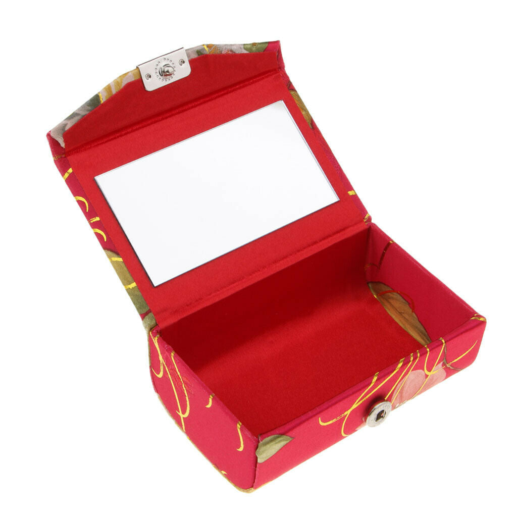 Brocade Lipstick Lip Gloss Case Carry Storage Box Lip Balm Holder w/ Mirror #N