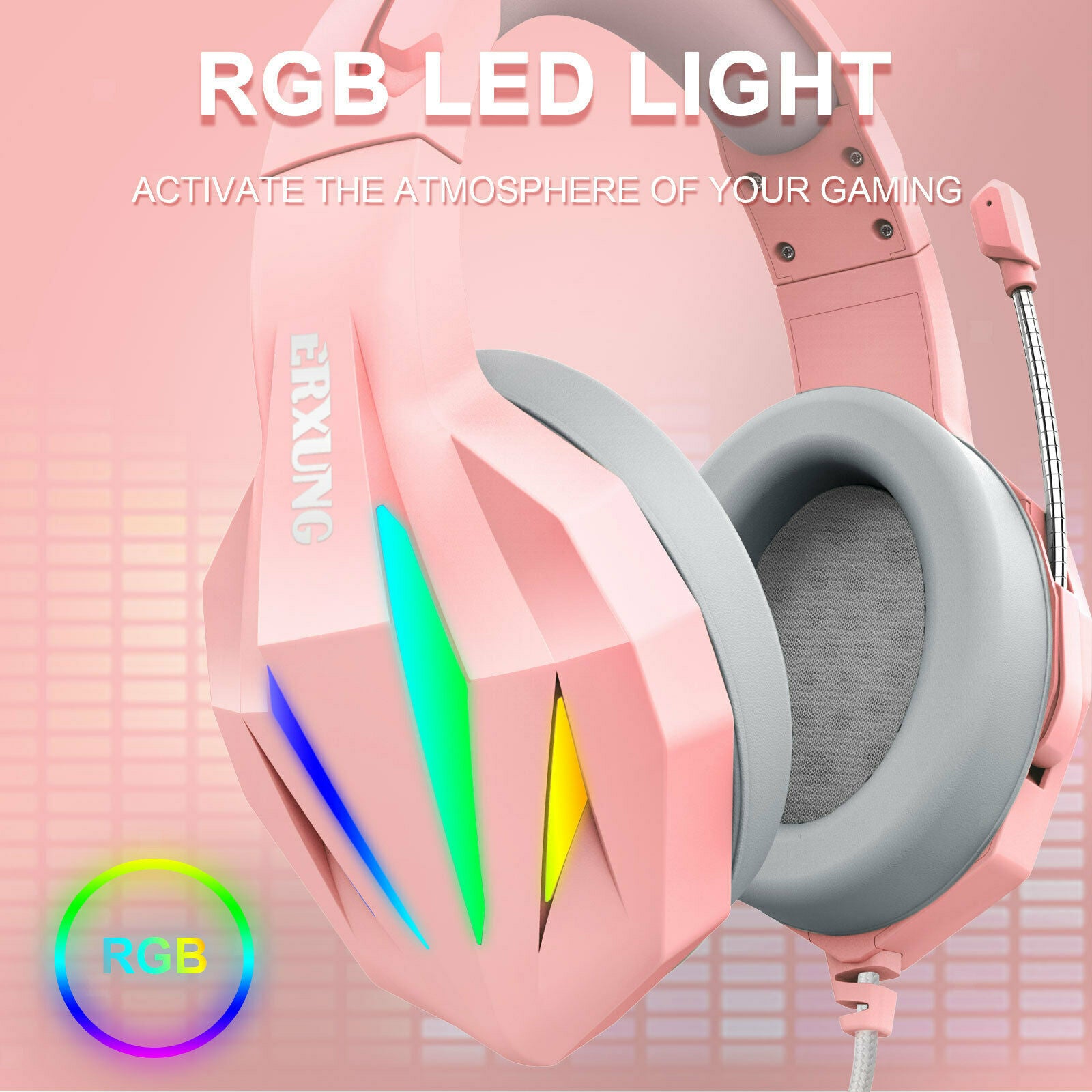 Gaming Headphones Noise Canceling Mic LED Light for Smartphone Computer