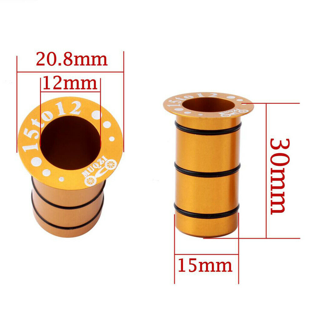 2Pcs Bike Hub Front Tube Shaft Conversion Seat Adapter 15mm to 12mm Golden