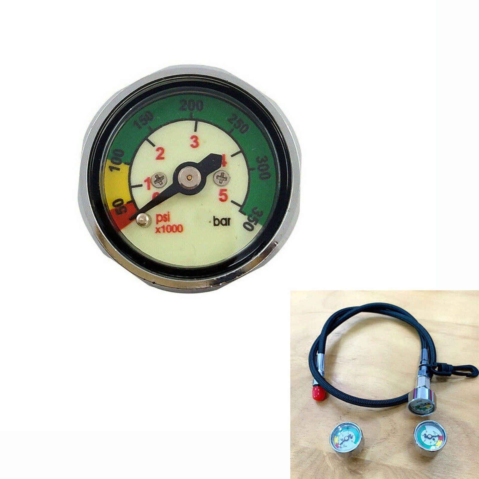 Mini Scuba Diving Pony Bottle Pressure Checker Tank Gauge 350 Bar 5000 PSI