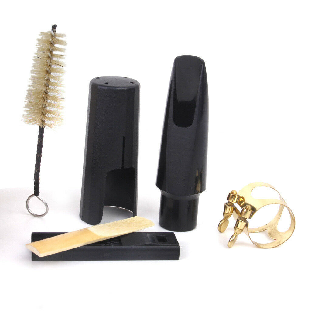 4pcs Tenor Saxophone Sax Mouthpiece + Reed + Reed Guard + Cleaning Brush Set