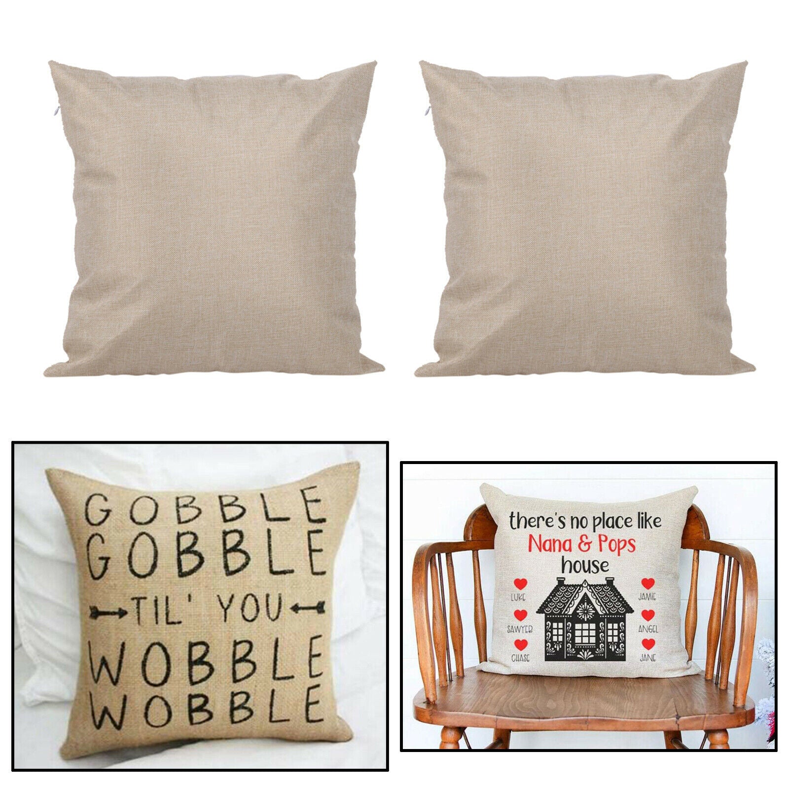 2x 16x16" Linen Sublimation Pillow Cases DIY Sofa with Invisible Zippers