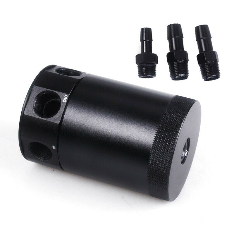 Racing Baffled Aluminum 3-port Oil Catch Can Tank Air-oil Separator Washable