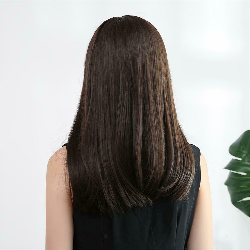20inches Lady Heat Resist Wigs With Bangs Costume Daily Party Wig Dark Brown