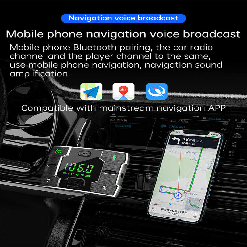 Bluetooth FM Transmitter for Car QC3.0 Radio Adapter Music Player Hands Free USB