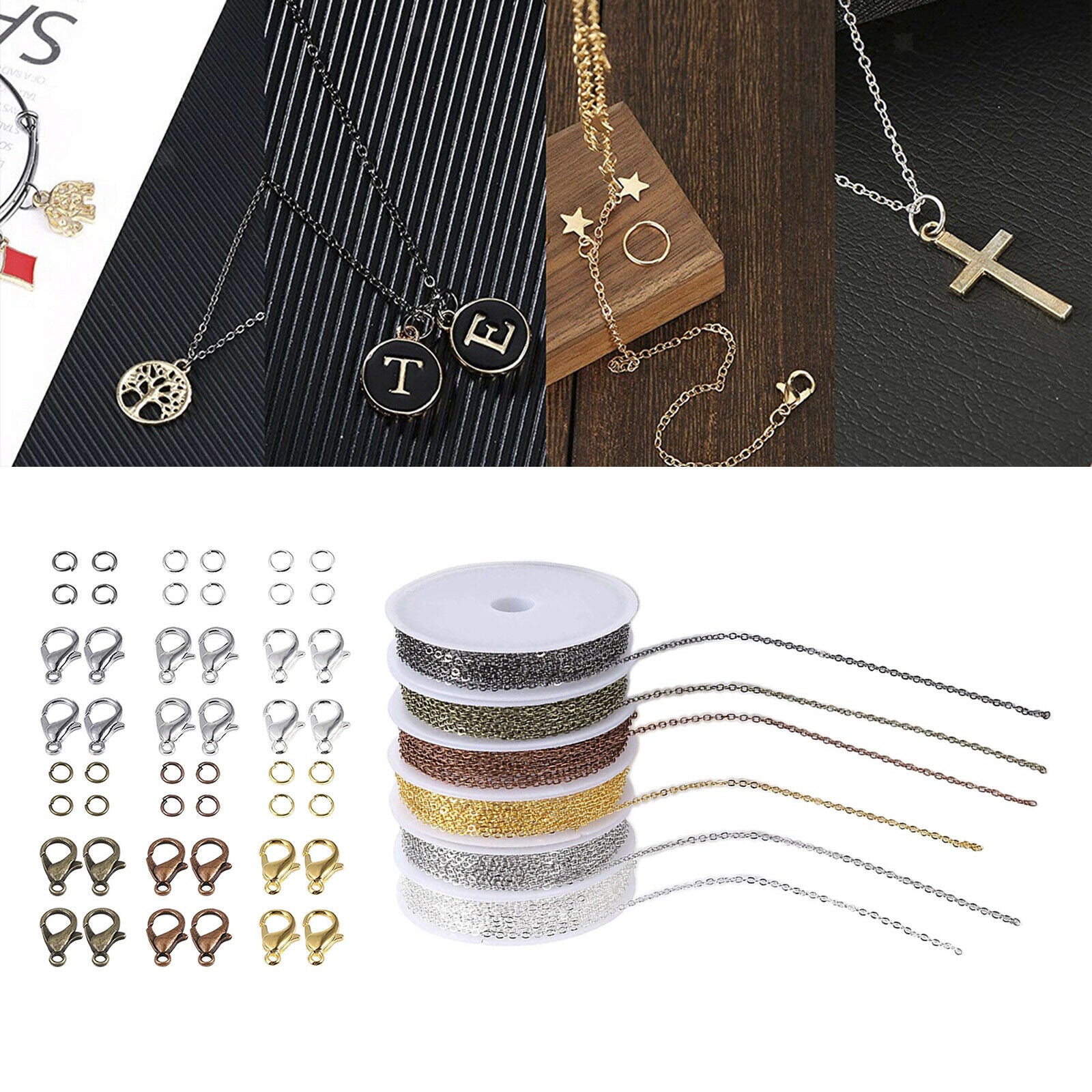 Iron Cable Chain Link 60 Lobster Clasps Jump Rings for DIY Necklace Craft
