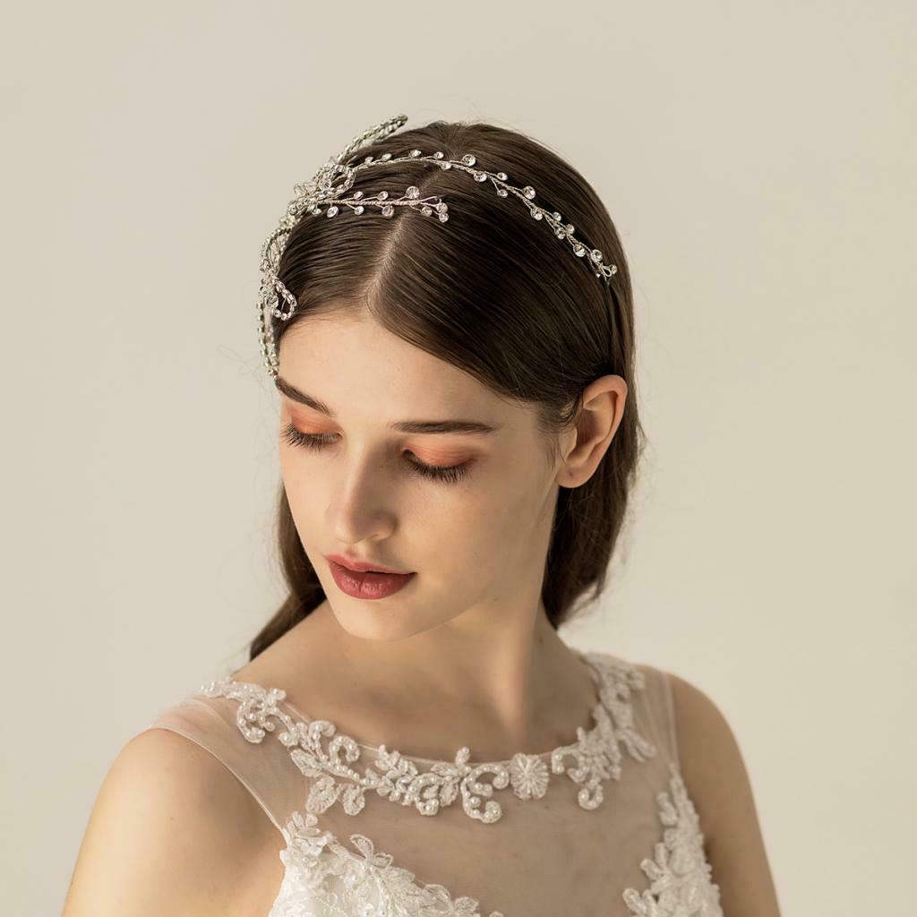 Elegant Rhinestone Flower Leaf Bridal Side Hair Clip Headband Hair Jewelry