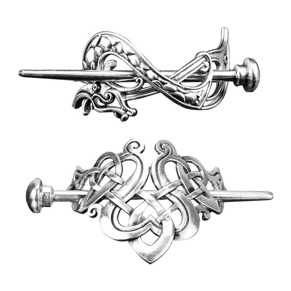2Pc Metal Viking Hairpin Hair Stick Kanzashi for Hanfu Kimono Daily Costume Accs