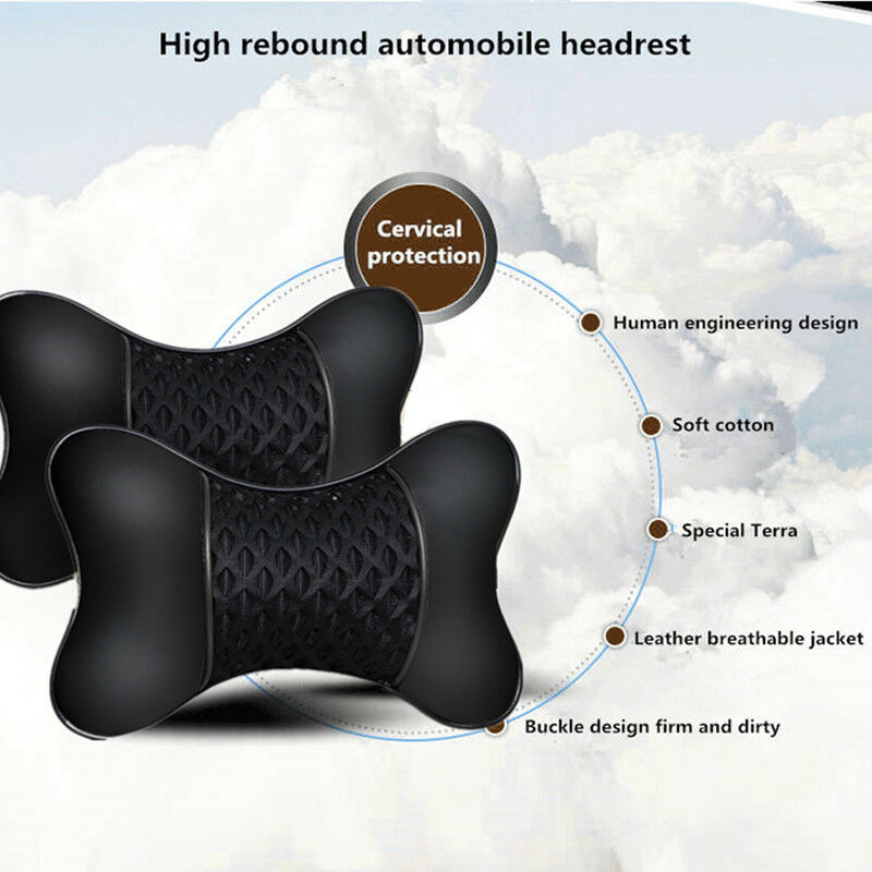 Car Seat Headrest Pad Pillow PU leather Knitted Neck Rest Support Cushion Pretty