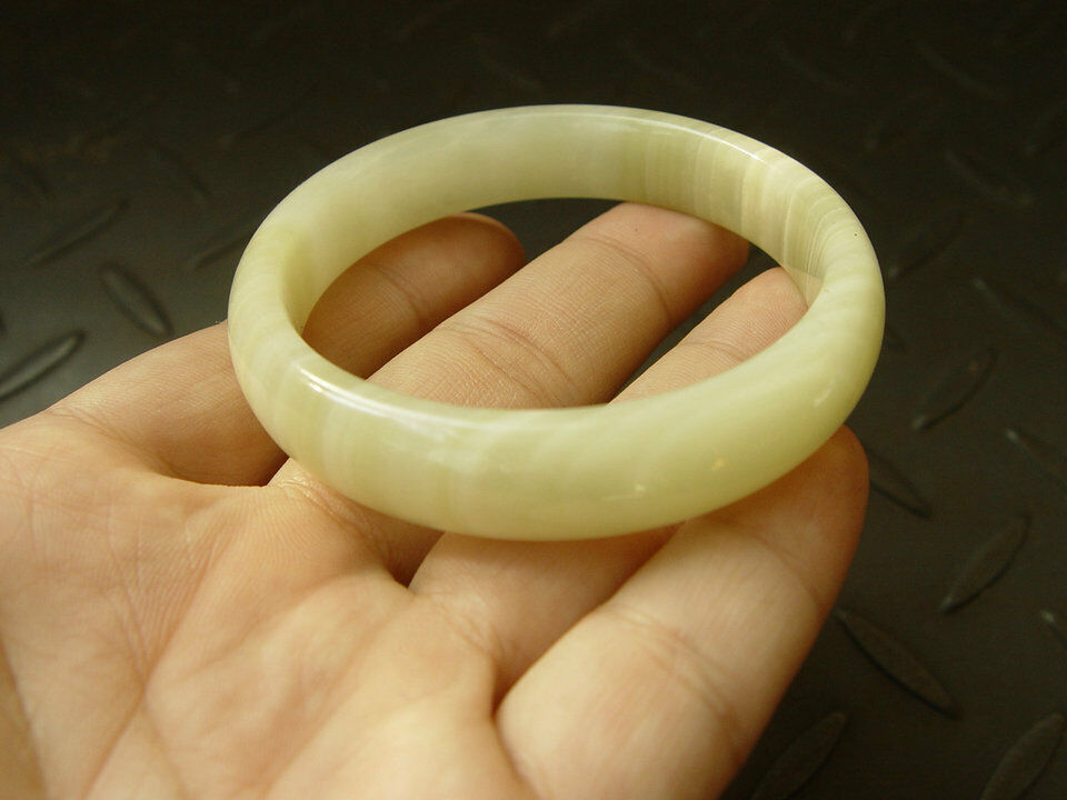 çŽ‰Unique Natural Hetian JADE Nephrite Green Handmade Bangle Bracelet 58-62mm