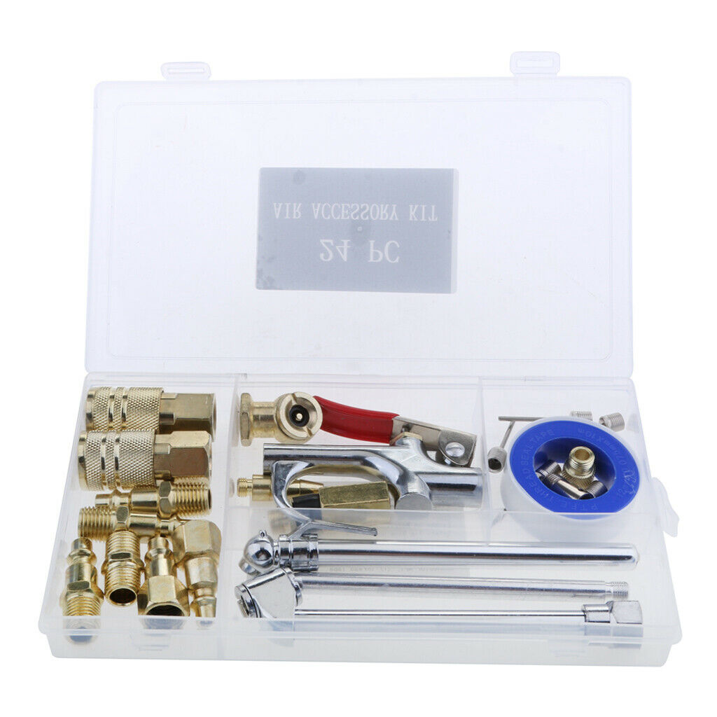 24 Piece Air Tool Compressor Blow Gun Chuck Pneumatic Accessories Kit