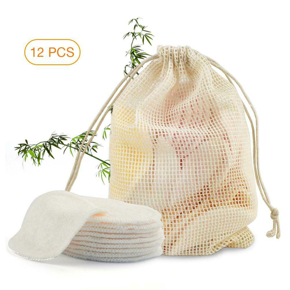12x Reusable Facial Cleansing Pads Bamboo Cotton Makeup Remover Pads Face Wipes