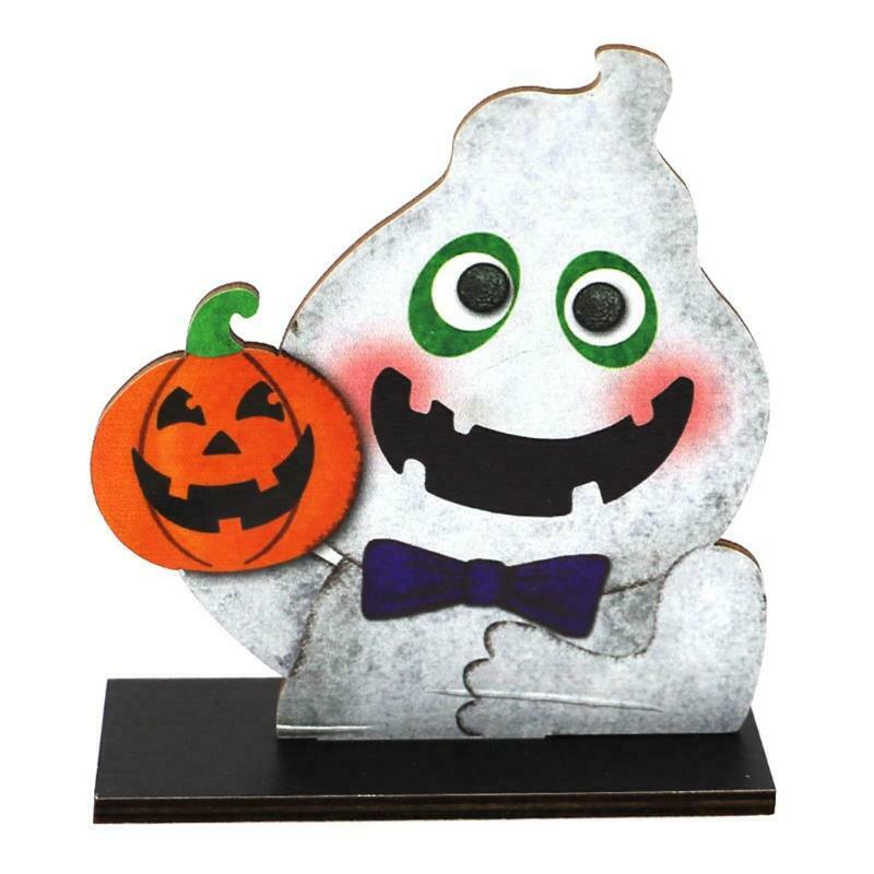 Cute Ghost Holding Pumpkin Wooden Sign Halloween Party Table Topper Decoration