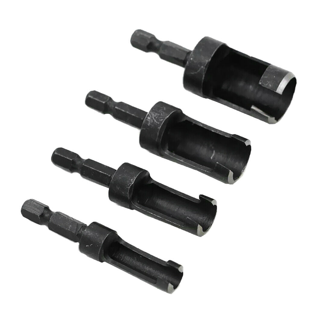 4Pcs Plug Wood Cutter Tool Set Round Shank Drill Bit Carbon Steel Black