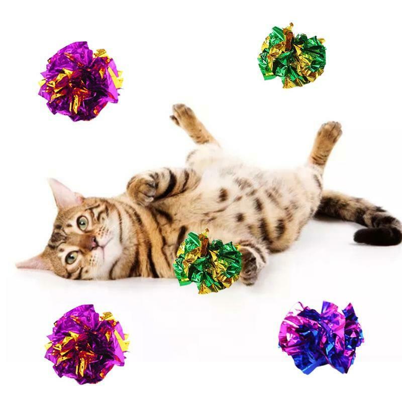 12 Pack Crinkle Balls for Cat 3 Variety Color Cat Mylar Paper Ball Double-Color