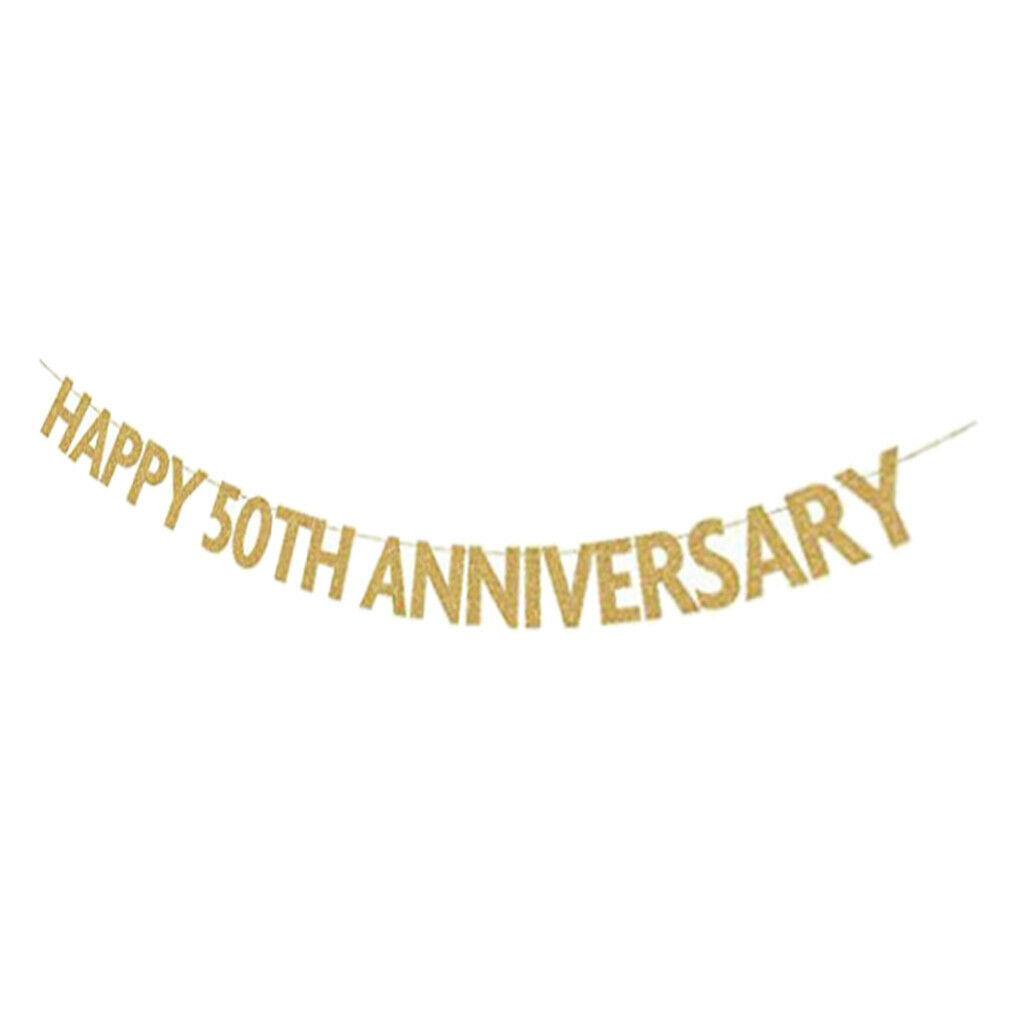 Glitter 50th Bunting Banner Anniversary Birthday Wedding Party Hanging Sign