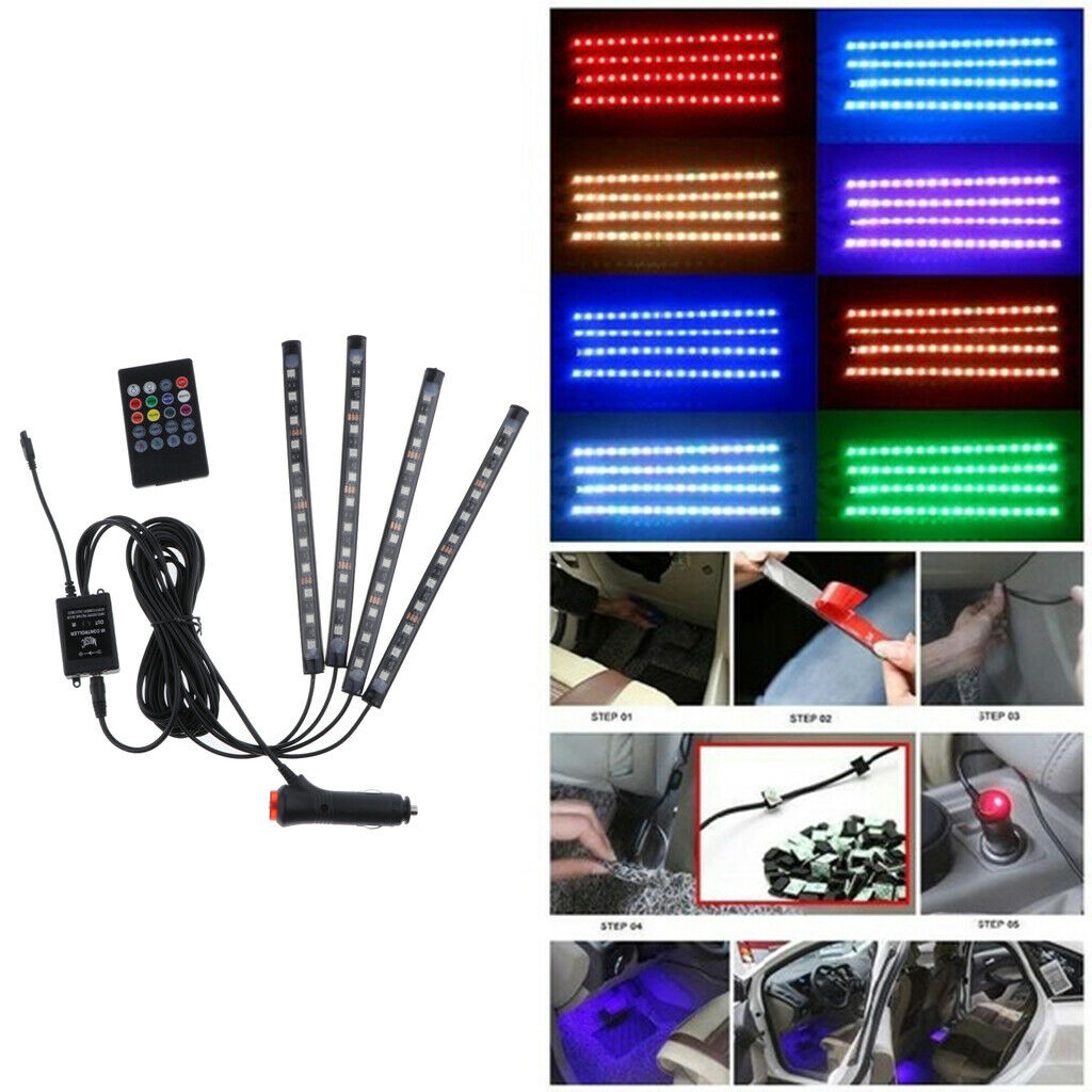 LED Car Auto Strip Light Lamps  Colorful Light 12 LED Voice Remote