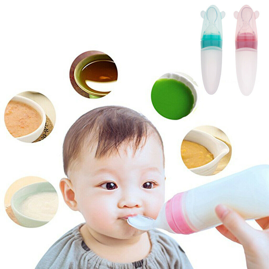 Baby Silicone Feeding With Spoon Feeder Food Rice Cereal Bottle pink