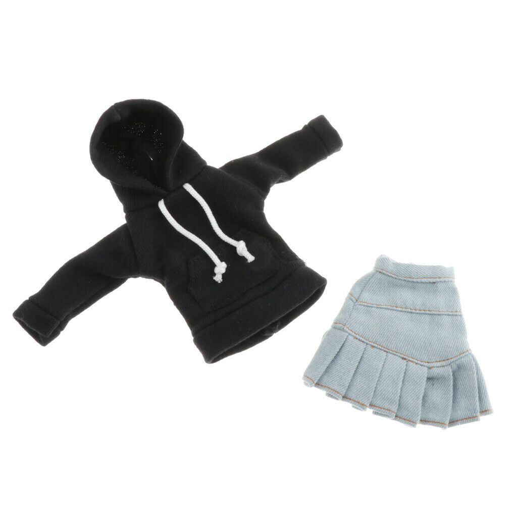Cute BJD Hoodie With Jeans Skirt For 1/6 Blythe  BB Dress Up Outfits