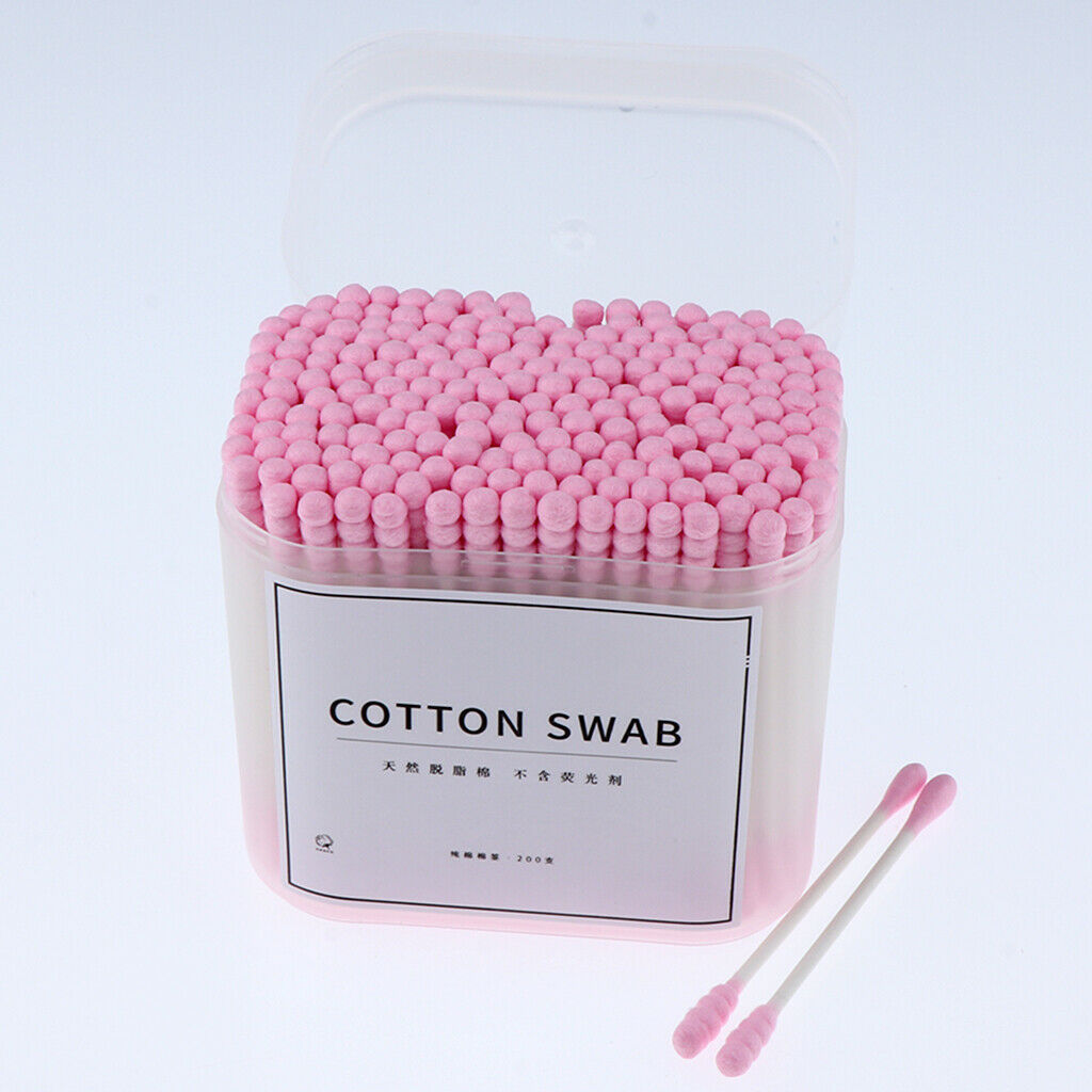 200x Dual Head Cotton Buds Swab Tip Sticks Wooden Makeup Applicator Pink