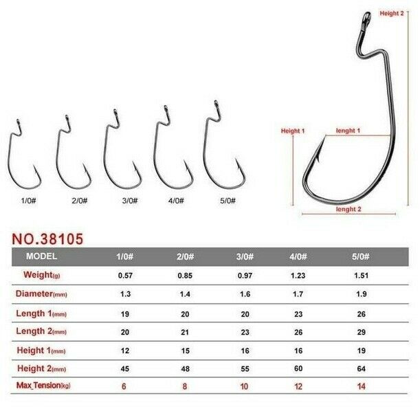 50/Box High Carbon Steel Fishing Hooks Mixed size Worm Hook Sharp Jigging Hookss