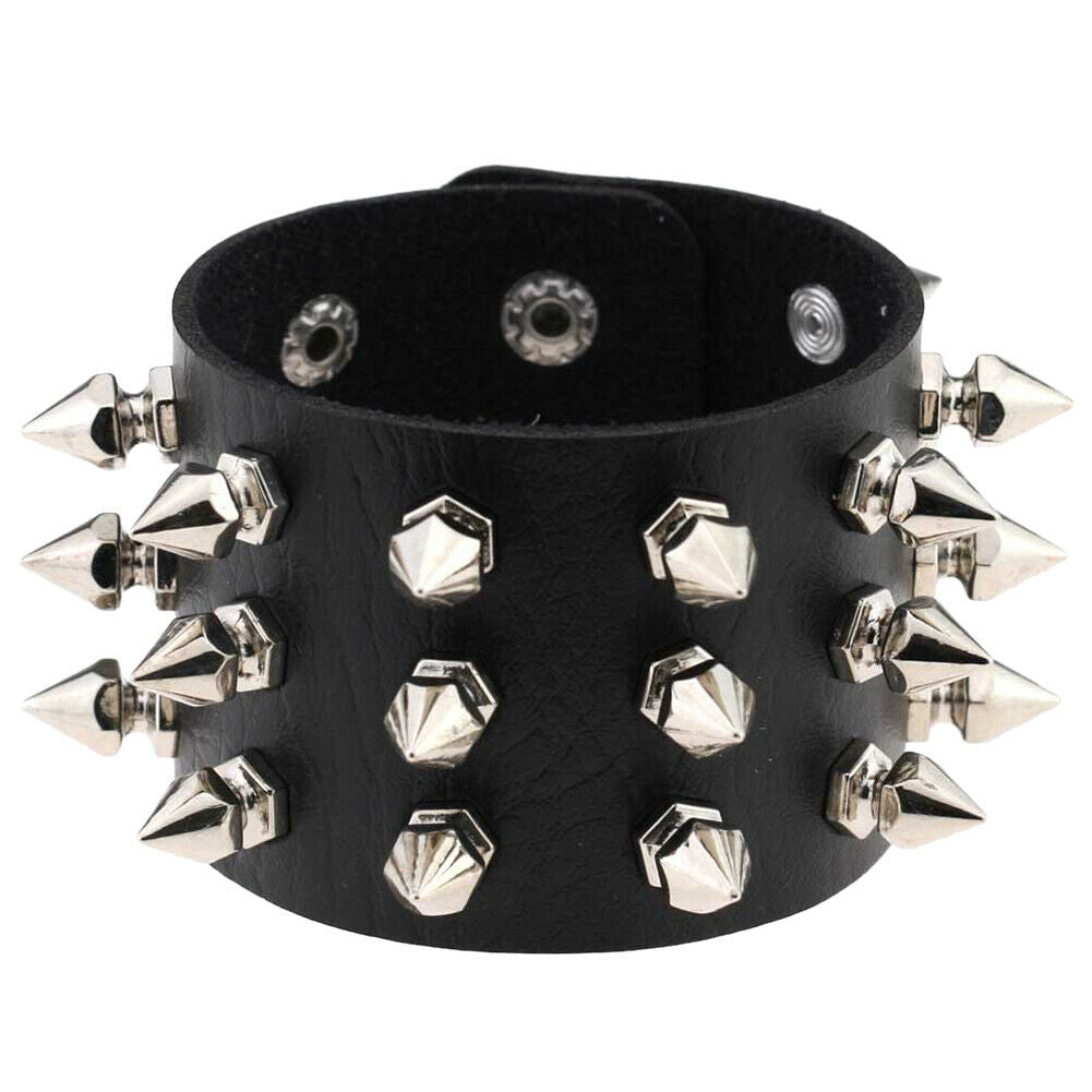 Punk Cowhide Rivet Spike Coin Men Bracelet Gothic Rock Leather Wristband HN US