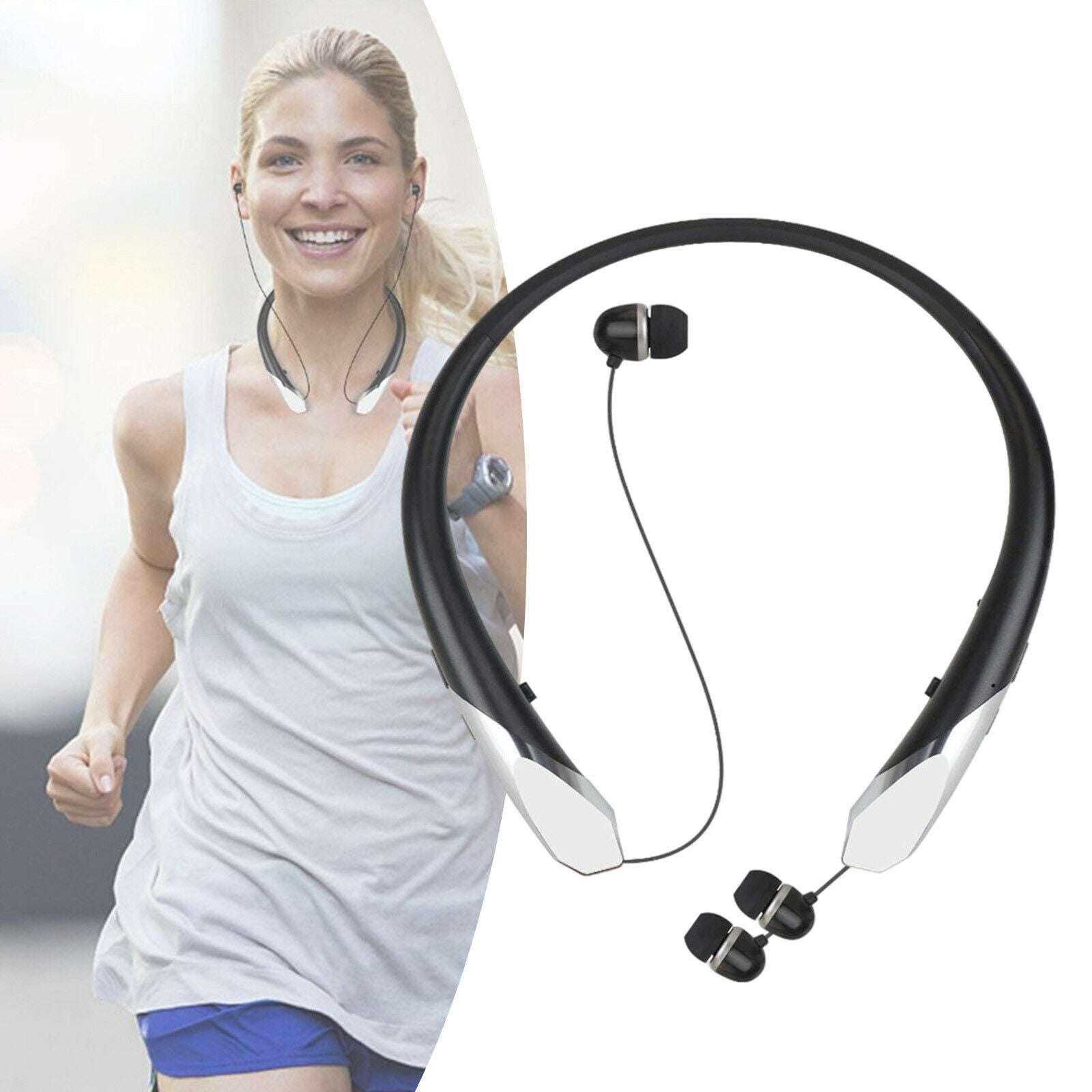 Bluetooth 5.0 Neckband Retractable Earbuds HD Headset Headphones with mic